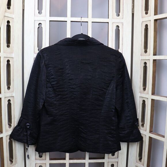 New Clara Sun Woo Black Shimmery Ruffle Sleeve Jacket M - Picture 3 of 6
